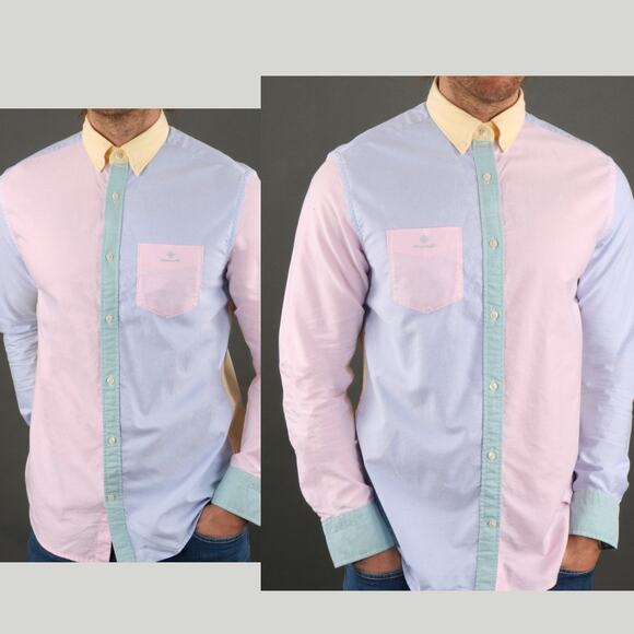 GANT Mixed Panel Oxford Button Down Shirt Pastel Colors Evening Party Night Out - Picture 1 of 13